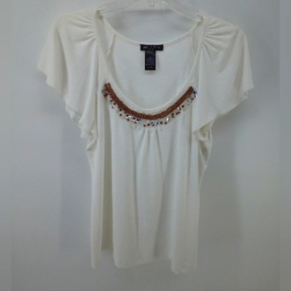 NWT Notations Petite White Stones Flutter Sleeve Early 2000's Style PL Top - Picture 2 of 8